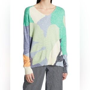 NIC+ZOE Leaf Burst Cotton-Silk-Blend Knit Sweater Size XS